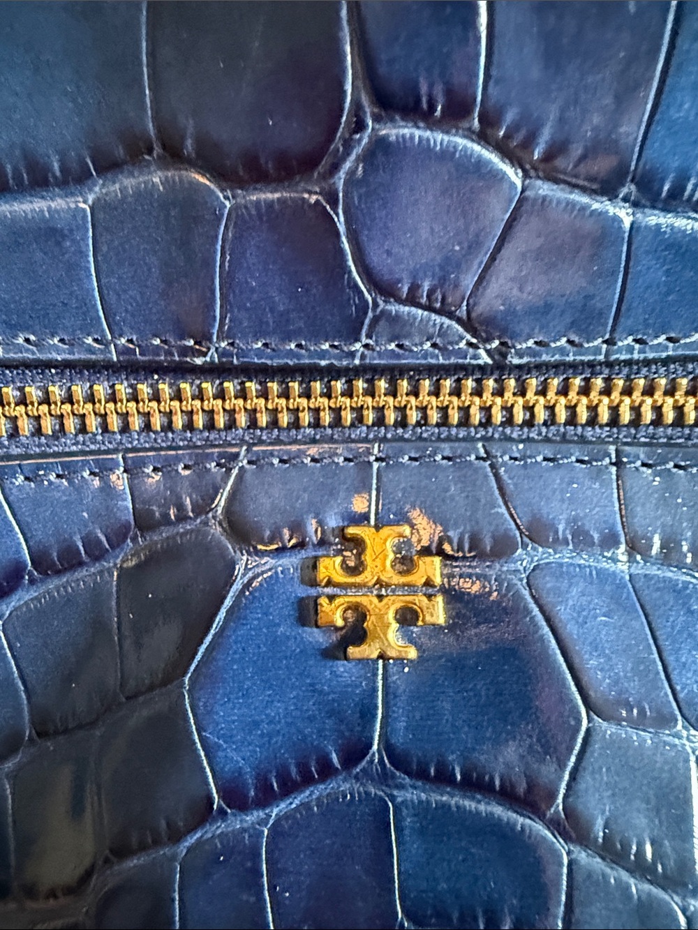 Tory Burch Glossy Navy Croc-Embossed Leather Backpack - Picture 6 of 6